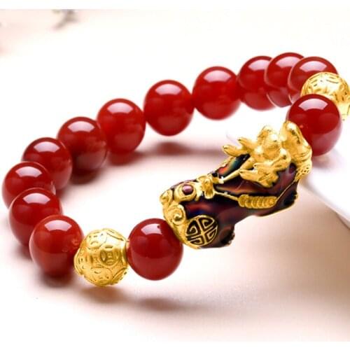 Pure copper Change Color Pixiu Feng Shui Gift Obsidian Bracelet for man and women Handmade good Lucky Amulet Jewellery