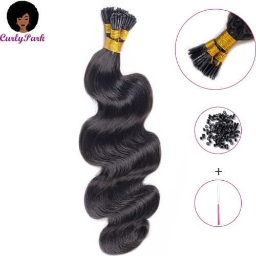 CURLYPARK Fusion Hair Extensions Human Hair I Tip Hair Extensions for Black Women Body Wave Keratin Bond Hair Extensions