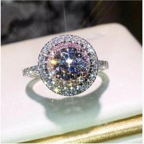 Ekopdee Luxury Shiny Round Zircon Wedding Rings For Women Eternity Promise Crystal Finger Ring Female Bridal Engagement Jewelry