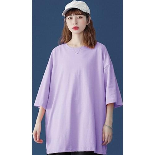 Loose Tshirt Korean O Neck Female Tops Basic 100% Cotton T Shirt Women Summer New Oversized Solid Tees 7 Color Casual