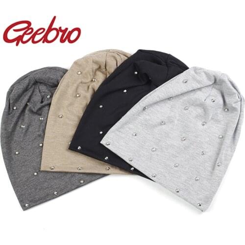 Geebro New Spring Women Soft Metallic Rhinestones Slouchy Skullies Beanies hat And Caps Autumn Ladies Girls Baggy Bonnet Gorros