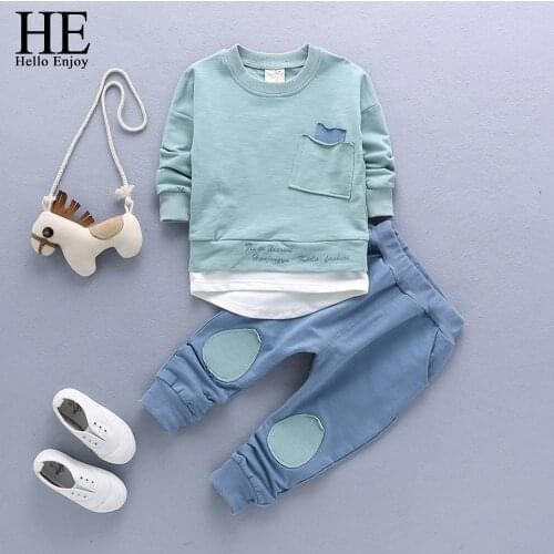 HE Hello Enjoy Baby Clothes For Boys Autumn Long Sleeve Solid Tops+Pants 2pcs Suits Kids Clothing Sets Toddler Tracksuits 1-4Y