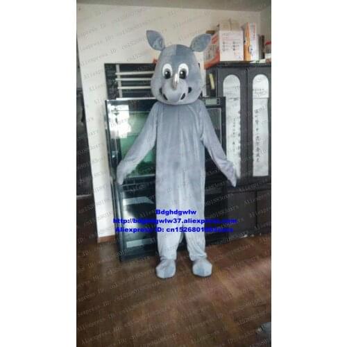 Gray Rhinoceros Rhino Mascot Costume Adult Cartoon Character Outfit Suit Festival Celebration Grand Opening zx440