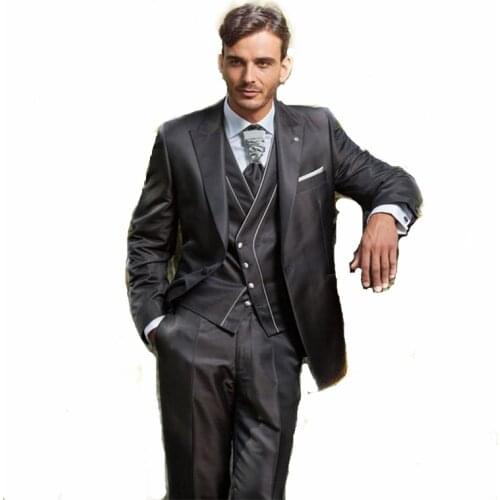 Handsome Groomsmen Peak Lapel Groom Tuxedos Wedding Dress Men Suits Blazer Prom Dinner (Jacket+Pants+Tie+Vest) A671