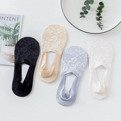 4 Pairs/Lot Summer Woman Girls Lace Flower Short Boat Sock Antiskid Invisible Ankle Socks Women Set Thin Cool Anti-Slip Socks