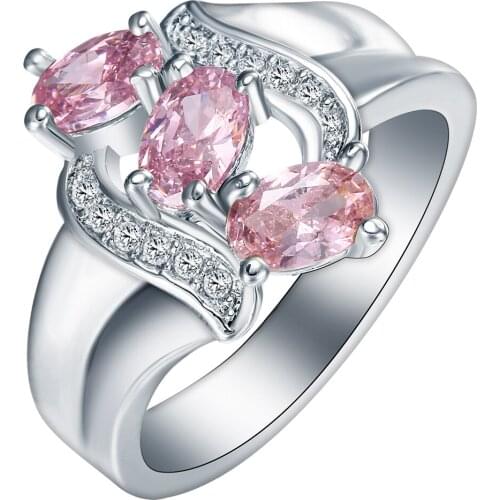 Hot Sale Unique Fashion White gold-color AAA Pink White Zircon Engagement Weddding bijoux Rings Fine Jewelry