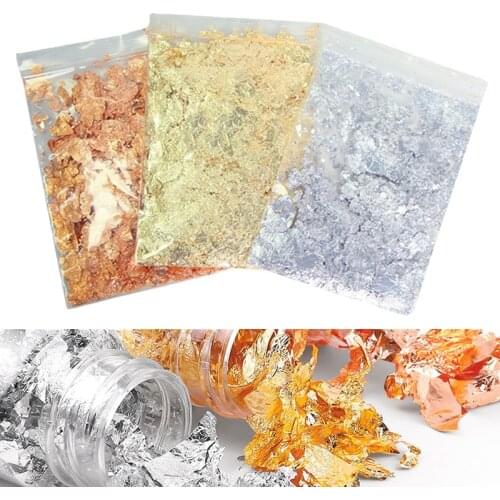 Metallic Foil Flakes Imitation Gold Silver Foil Flakes Metallic Leaf for Nails Painting Art Crafts Resin Jewelry Making DIY