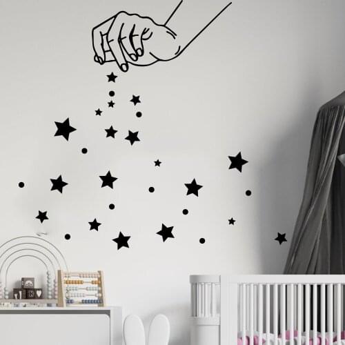 Cartoon Hand Star Meteor Shower Wall Decal Kids Room Baby Nursery Little One Star Rain Wall Sticker Children Room Vinyl Decor