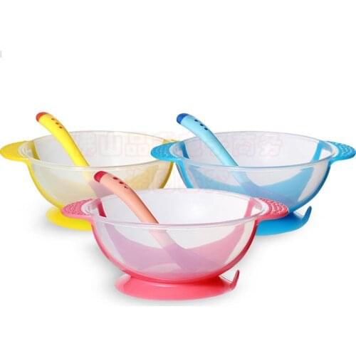 Set baby learning tableware with suction cup, child safety tableware auxiliary bowl, temperature sensor spoon tableware