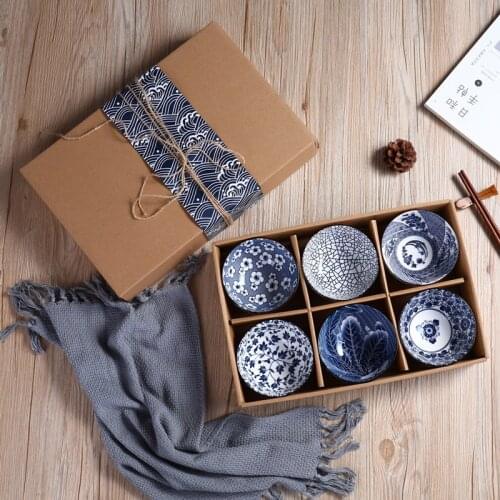 Box Set Blue and White Porcelain Rice Bowl Ceramic Tableware Soup Salad Bowl Mixing Small Bowl Can Be Use Ceramic Bowl Gift