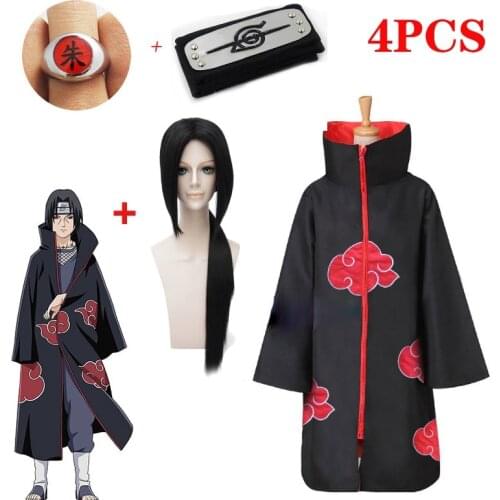 2021 New Fashion Anime Uchiha-Itachi Cosplay Black Cloak Costumes For Adult Comic Clothes Headband Kids Robe Costume
