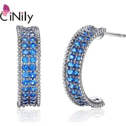 CiNily Authentic. Solid 925 Sterling Silver Created Sapphire for Women Fine Jewelry Engagement Wedding Stud Earrings 20mm SE047