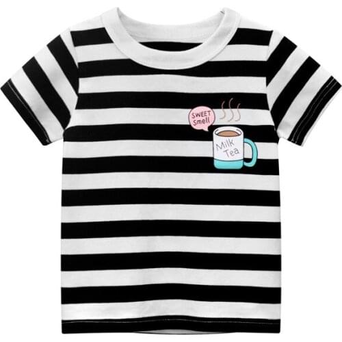 2-9 Years chulidren Girls t-shirt kids cute Print Tops Blouse o-neck Stripe short sleeve T-shirt Clothes summer