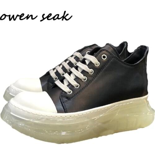 Owen Seak Men Casual Shoes Luxury Trainers Genuine Leather Lace Up Heighten Sneakers High Street Autumn Canvas White Black Shoes