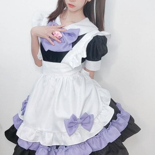 Sweet Lolita Maid Dress Purple Girls Princess Dresses Sexy Maid Women Costume Cosplay Purple Lace Maid Lolita Dress