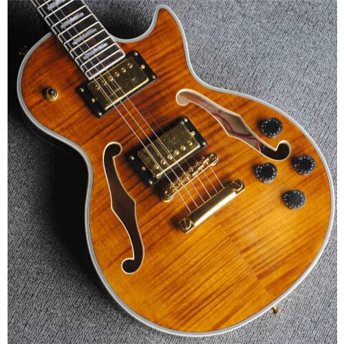 Guitarra Eléctrica personalizada de tienda ，frets binding， orificios dobles F cuerpo delgado， diapasón de palisandr