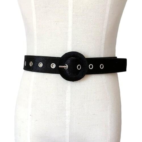New long belt female dress decorate waistband fashion Round ring buckle pin Velvet belt party belt black brown flannel women
