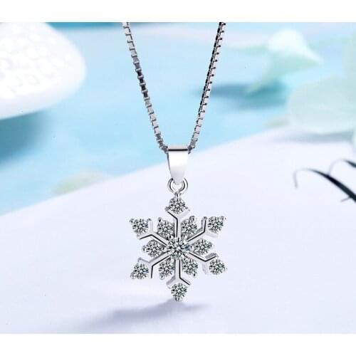 S925 Sterling Silver Snowflake Female Necklace Pendant Korean Christmas Gift Female Silver Jewelry High Quality Party Jewelry