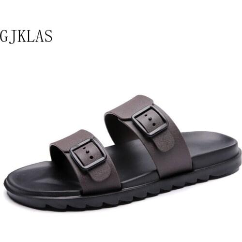 Summer Mens PVC Mule Clogs Beach Slippers Fashion Soft Cork Two Buckle Slides Footwear for Men 40-44 Black Blue Brown Sandalhas