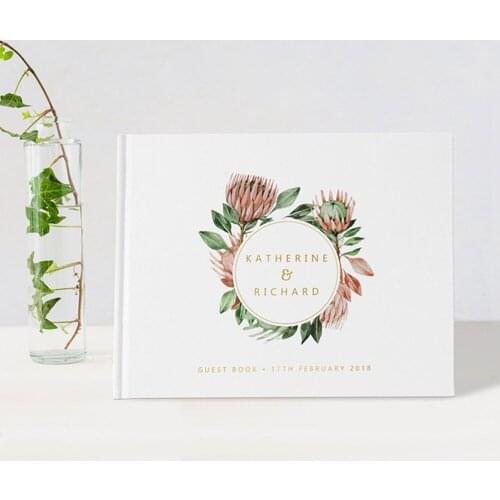 Mr and Mrs Wedding Guest Book, Protea Wedding Guestbook, Australian Native Flowers, Wedding Book Guest, Gold Foil Guest Book