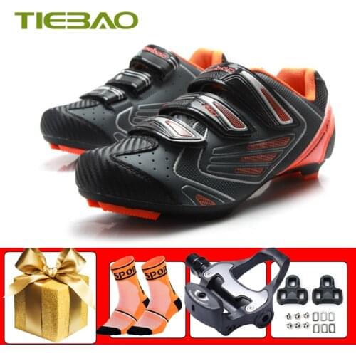 Tiebao Road Bike Shoes Men Breathable Self-locking Bicycle Riding Sneakers Add Pedals Sapatilha Ciclismo Athletic Racing Shoes