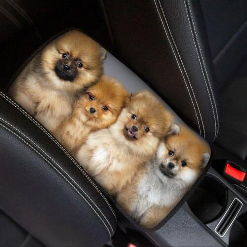 INSTANTARTS Lovely Family Dogs Printed Comfortable Center Console Cover Non-skid Car Protector Car Armrest Box Cover Universal