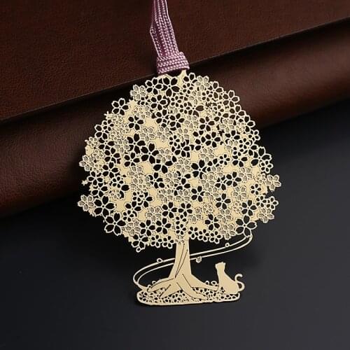 Highquality marque page cat under the tree book mark,metel feel for reading book markers,golden metal bookmarks