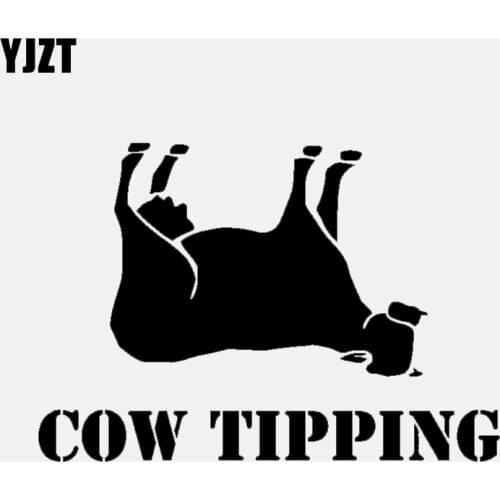 YJZT 13.9CM*9.5CM Interesting Car-styling Cow Tipping Vinyl Car Sticker Decal Waterproof C11-1576