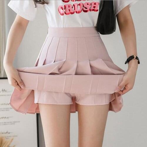 2021 Spring Summer Korean Skirt Shorts Women High Waist Sexy Mini Skirt School Short Pleated Kawaii Japanese Pink Skirt Female
