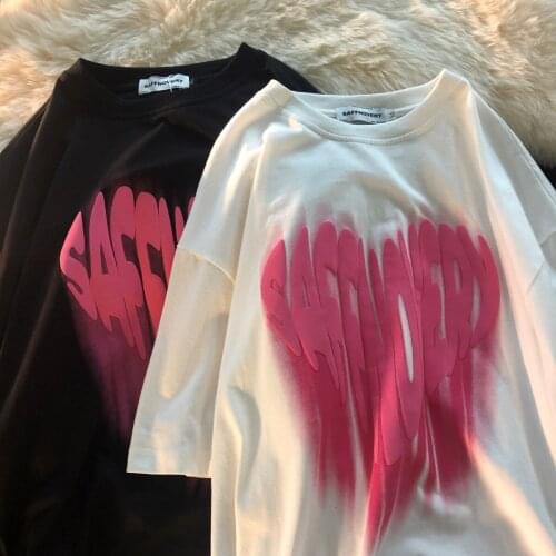 100% Cotton Foam Heart-shaped Womens T-shirt 2021 Summer New Short-sleeved O-neck Half-sleeved Oversized T-shirt Casual Top 2XL