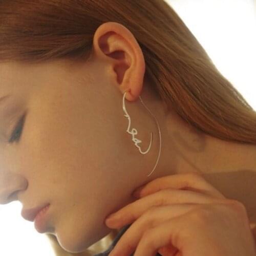 Vintage Art Style Hollow Face Hoop Earrings For Women Profile Earrings boucles d'oreilles Bijoux