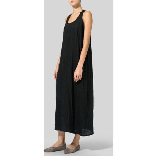 Black Womens Jumper Dresses Big Size Loose Long Sleeveless Maxi One-piece Dress A Line Summer Casual Hot Tank Frocks 3xl Vintage