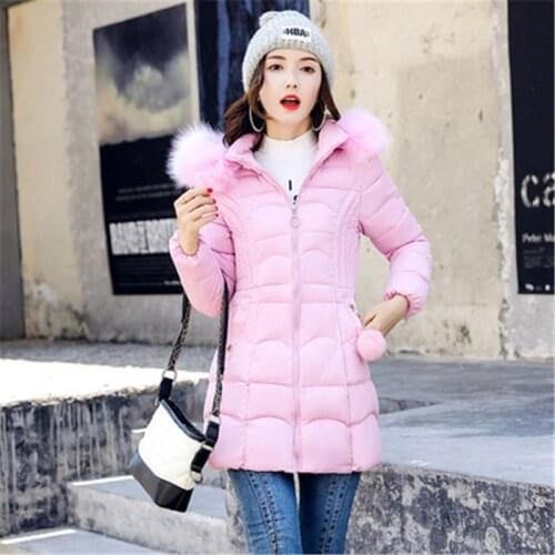 Winter coat women Korean version of the long section of the thick padded jacket to keep warm down cotton jacket big fur collar
