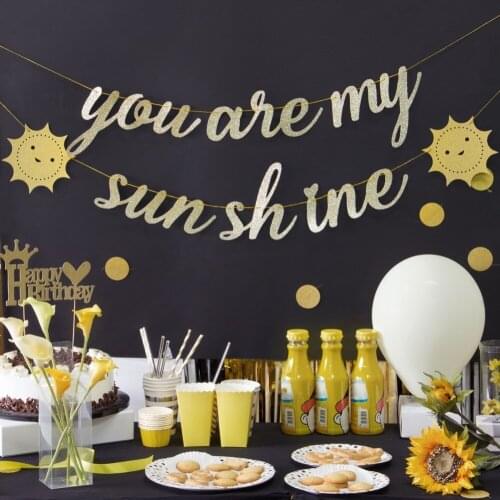 1pc/set Glitter Gold You Are My Sunshine Hanging Banner Birthday Decorations Wedding Anniversary Decoration Kids Room Decoration
