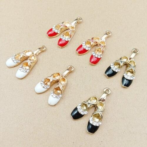 10pcs 27x16MM Diy gold alloy metal enamel crystal ballet shoes dancer ballerina charms pendants for bracelet earring jewelry