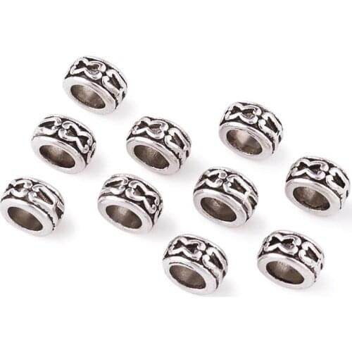 100Pcs Tibetan Style Alloy European Large Hole Beads Jewlery DIY Metal Loose Beads Spacer Charm Bracelet Making Accessories