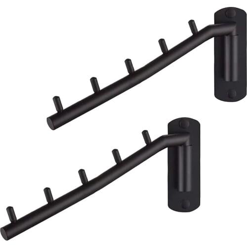 2 Packs Black Folding Wall Clothes Drying Rack, Stainless Steel Wall Clothes Hanger Rack with Swing Arm for Bathroom