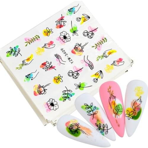2021 New Arrival Abstract Lady Face Nail Water Decals Alphabet Flower Sliders Paper Nail Art Decor Sticker Foils