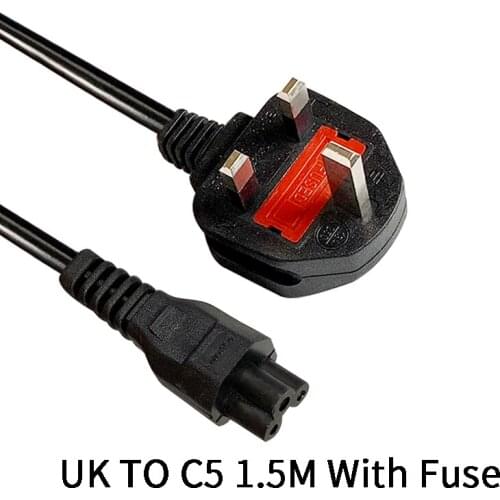 50PCS UK TO C5 Singapore Power Extension Cable Cord British Lead Cable Cord HK Plug To IEC320 C5 For Laptop Charger LCD TV 1.5M