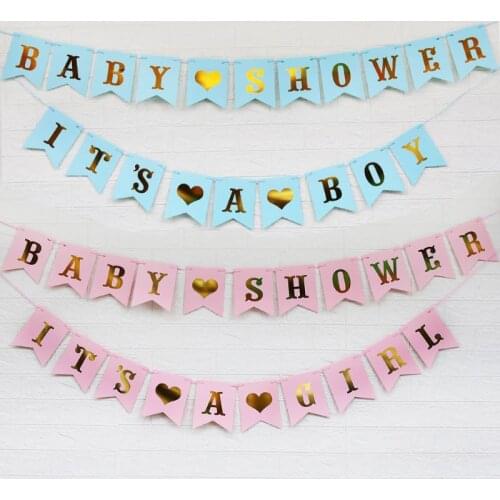 Pink Blue Paper Banner Decorations Baby Shower Its a Girl Boy Babyshower Gender Reveal Oh Baby Its a Boy Girl Kraft Paper