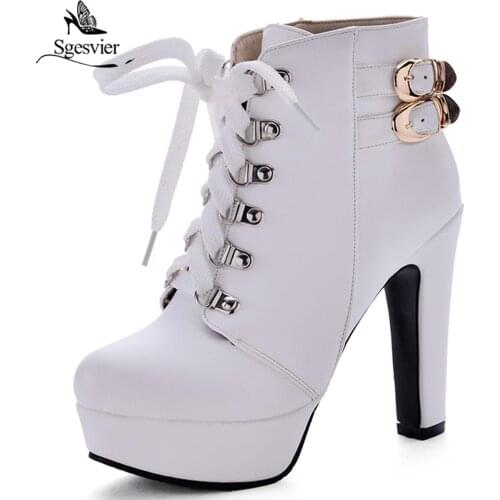 Sgesvier 2018 Big Size 34-50 Customized Autumn Winter Buckle Ankle Boots Fashion Thick High Heels Platform womens Shoes OX711