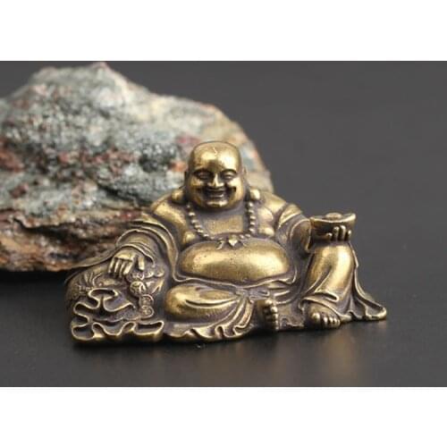 Antique bronze casting bronze Buddha statue Maitreya Buddha laughing Buddha statue mini home Feng Shui jewelry Miniature model