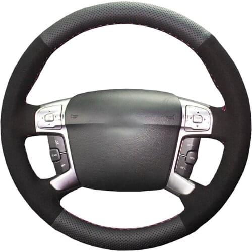 Black Suede Artificial Leather No-slip Car Steering Wheel Cover for Ford Mondeo Galaxy S-Max 2006 2007 2008 2009 2010 2013-2015