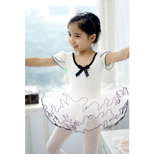 Kid Girl Ruffle Short Sleeve Tutu Skirted Dance Ballet Chiffon Dress Leotard