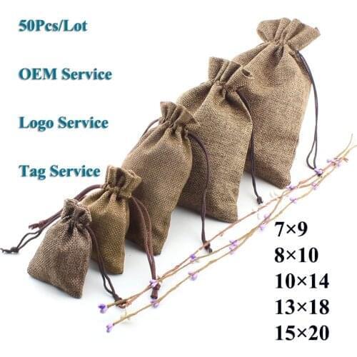 Eco Drawstring Wedding Candy Cookie Pouch 50Pcs/Lot Lip Gloss Make Up Tools Gift Bag Natural Burlap Can Customized Logo