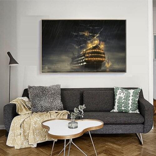 Boats sail Sea Backgroud Light Rain Canvas Print Painting Poster Wall Art Picture For Study Room Wall Home Decor No Frame LZ1017