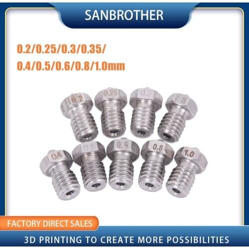 2pcs V5 V6 Stainless steel Nozzle 0.2/0.3/0.4/0.5/0.6/0.8mm M6 thread Nozzle for 3D Printer E3d 1.75/3.00MM Extruder Print Head