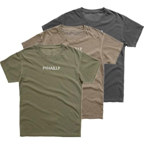 T-Shirt Men 2019 Autumn Hole design Short Sleeve O-Neck T Shirt Men Brand Clothing Fashion fitness Cotton Tee Tops clothing