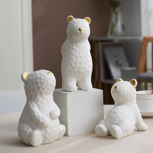 Ceramic Animal Figurines Home Decoration White Bear Model Christmas Decoations Cute Angel Birthday Gift Modern Living Room Decor