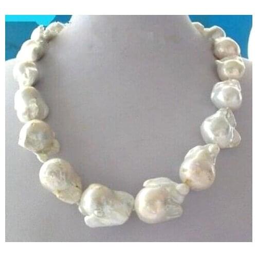 Rare fine Large 15--23mm White Unusual Baroque Pearl Necklace disc Clasp 18 "